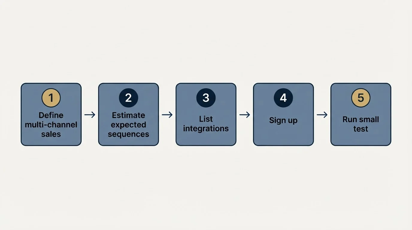 Step sequence: Getting Started Checklist (Define multi-channel sales, Estimate expected sequences, List integrations, Sign up)