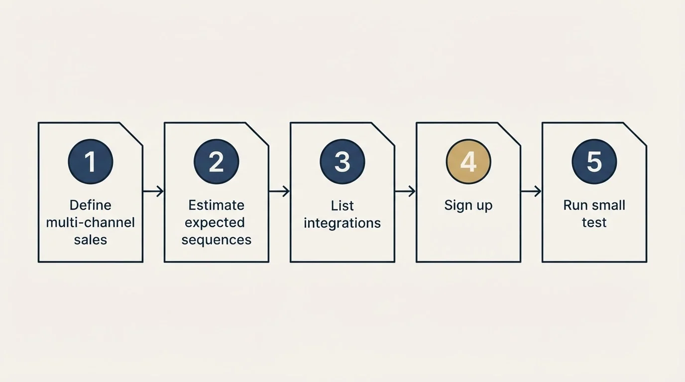 Step sequence: Getting Started Checklist (Define multi-channel sales, Estimate expected sequences, List integrations, Sign up)