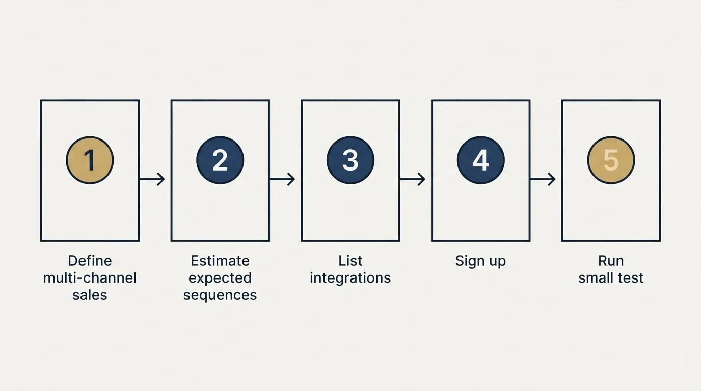 Step sequence: Getting Started Checklist (Define multi-channel sales, Estimate expected sequences, List integrations, Sign up)