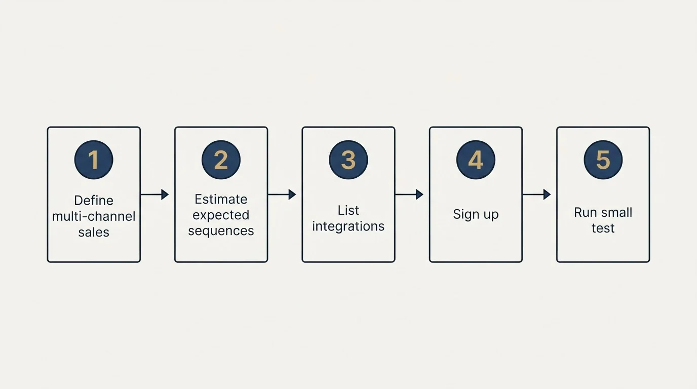 Step sequence: Getting Started Checklist (Define multi-channel sales, Estimate expected sequences, List integrations, Sign up)