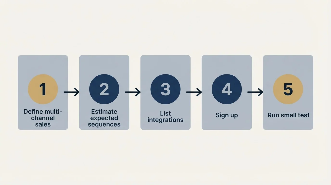 Step sequence: Getting Started Checklist (Define multi-channel sales, Estimate expected sequences, List integrations, Sign up)