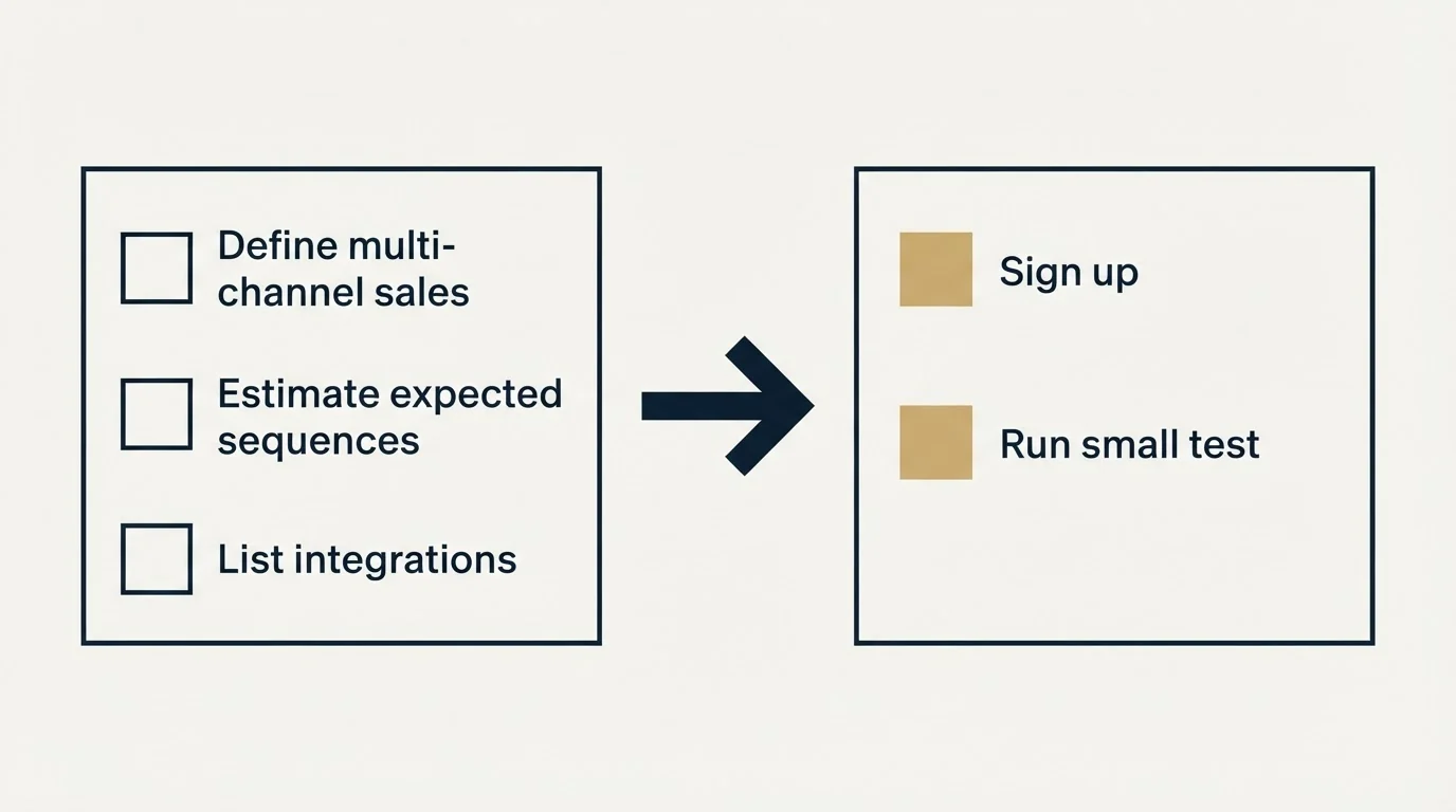 Before-and-after steps: Getting Started Checklist (Define multi-channel sales, Estimate expected sequences, List integrations, Sign up)