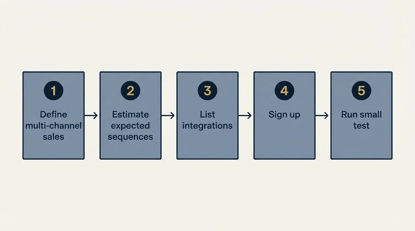 Step sequence: Getting Started Checklist (Define multi-channel sales, Estimate expected sequences, List integrations, Sign up)