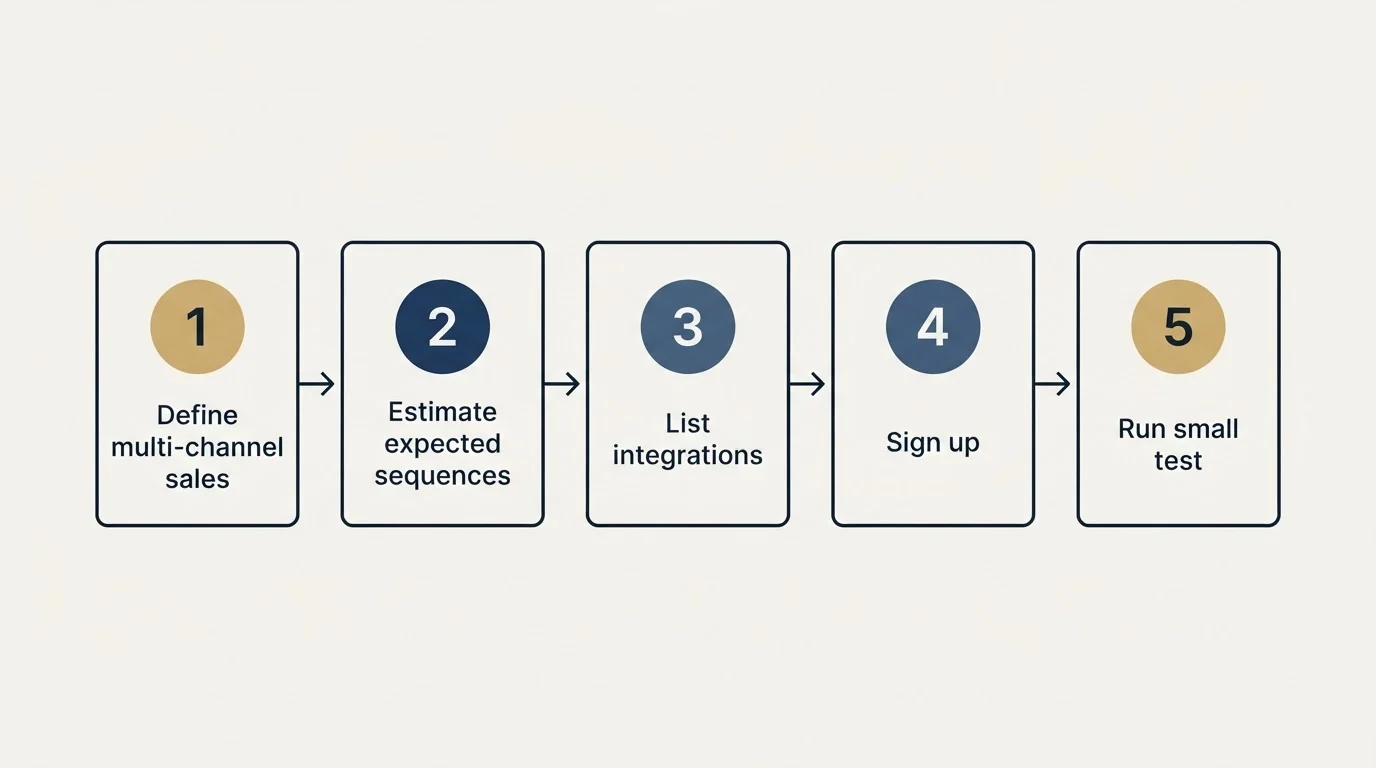 Step sequence: Getting Started Checklist (Define multi-channel sales, Estimate expected sequences, List integrations, Sign up)