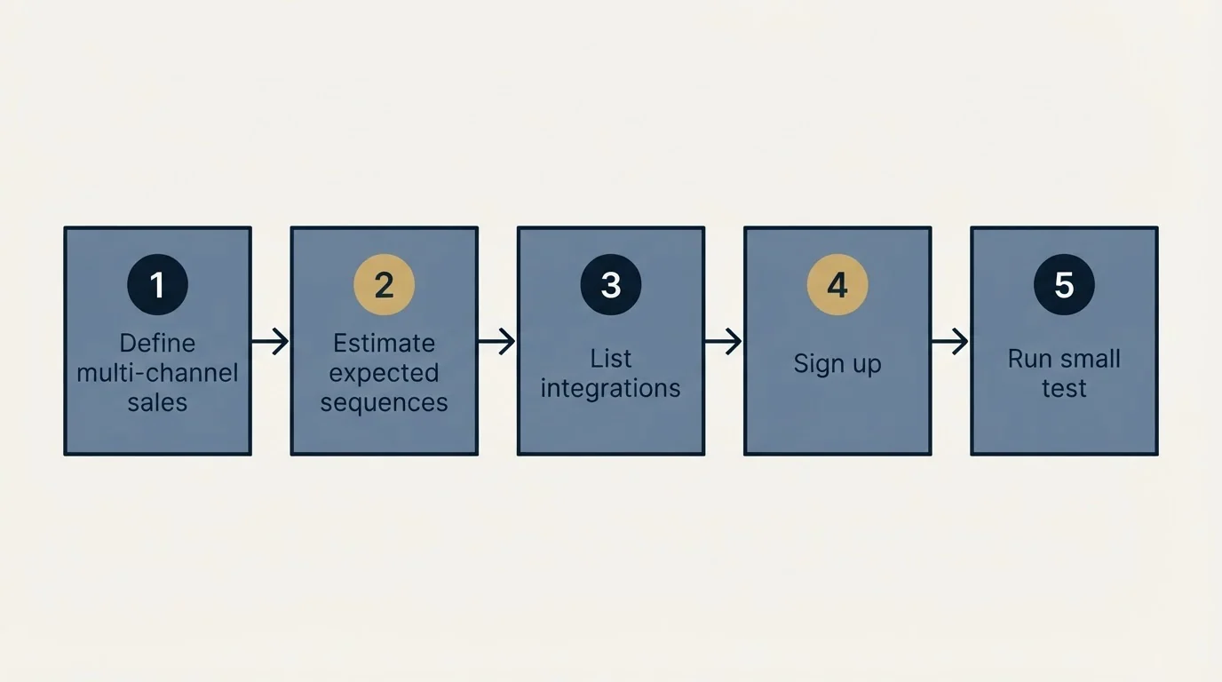 Step sequence: Getting Started Checklist (Define multi-channel sales, Estimate expected sequences, List integrations, Sign up)
