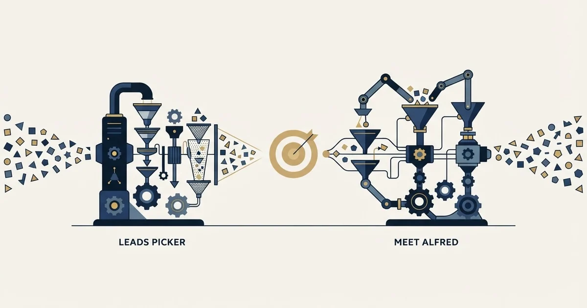 Editorial illustration for Leadspicker vs Meet Alfred