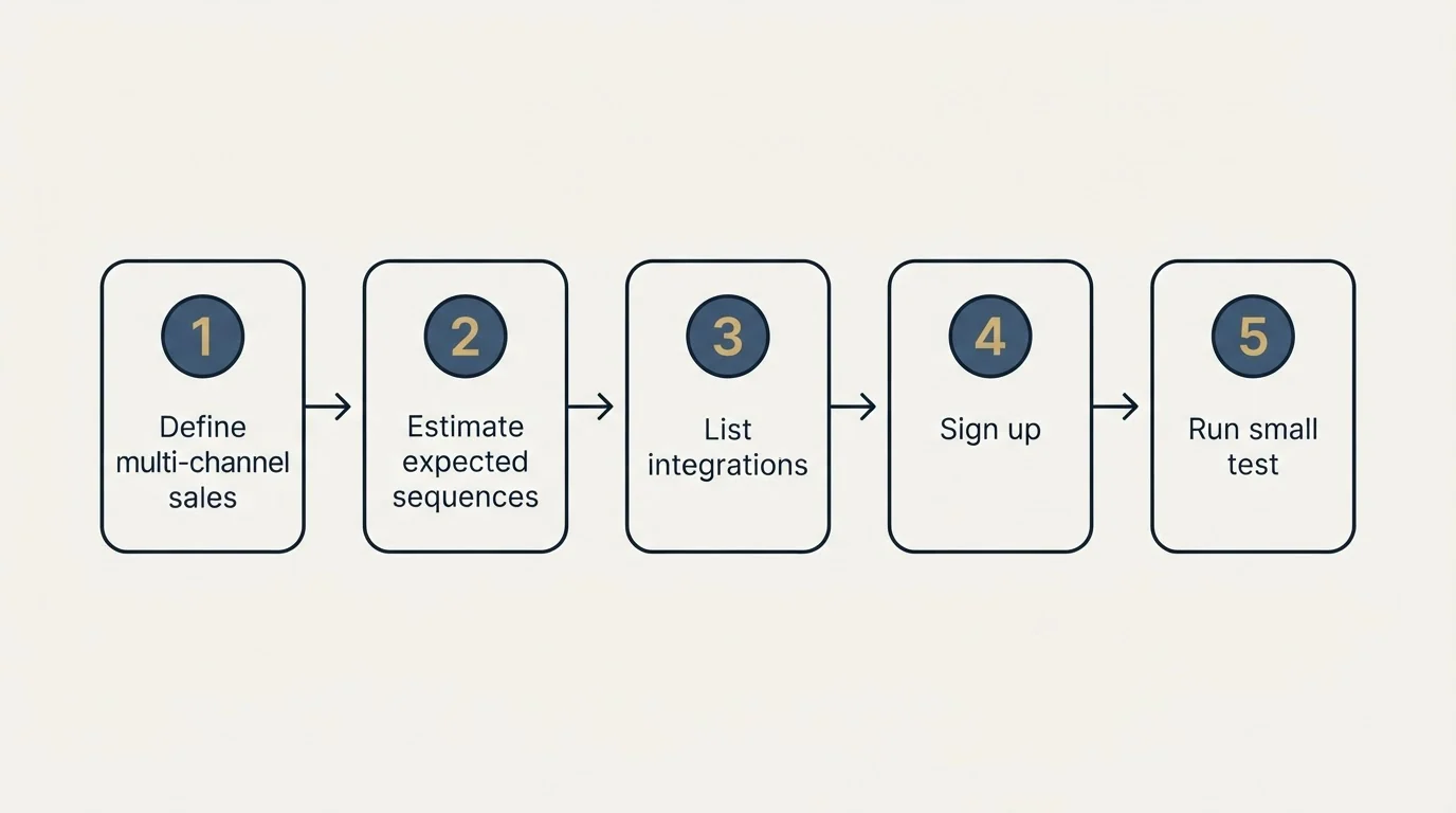 Step sequence: Getting Started Checklist (Define multi-channel sales, Estimate expected sequences, List integrations, Sign up)