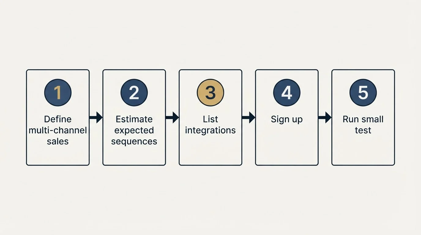 Step sequence: Getting Started Checklist (Define multi-channel sales, Estimate expected sequences, List integrations, Sign up)