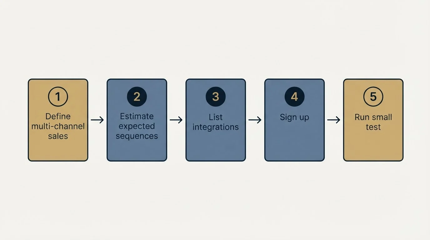 Step sequence: Getting Started Checklist (Define multi-channel sales, Estimate expected sequences, List integrations, Sign up)