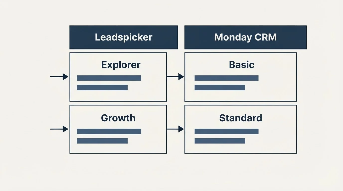 Pricing table: Pricing Comparison (Leadspicker, Monday CRM, Explorer, Basic)