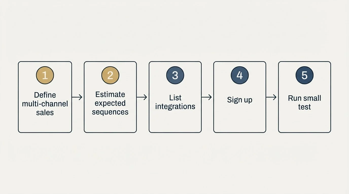 Step sequence: Getting Started Checklist (Define multi-channel sales, Estimate expected sequences, List integrations, Sign up)