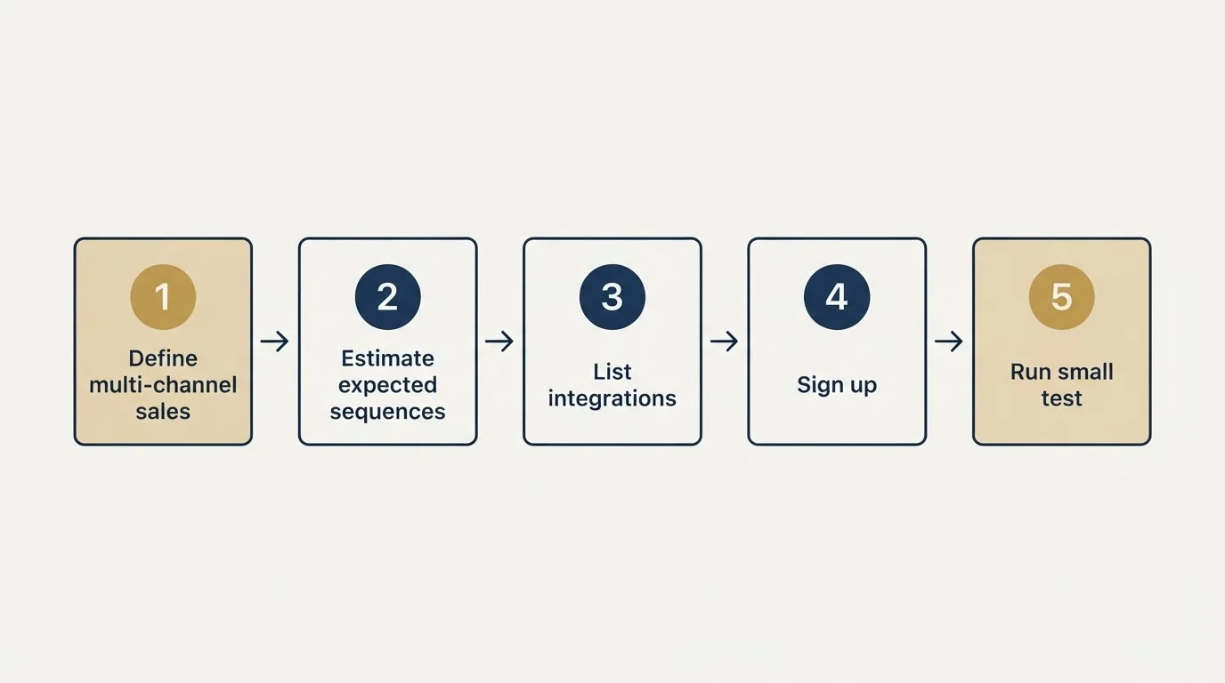 Step sequence: Getting Started Checklist (Define multi-channel sales, Estimate expected sequences, List integrations, Sign up)