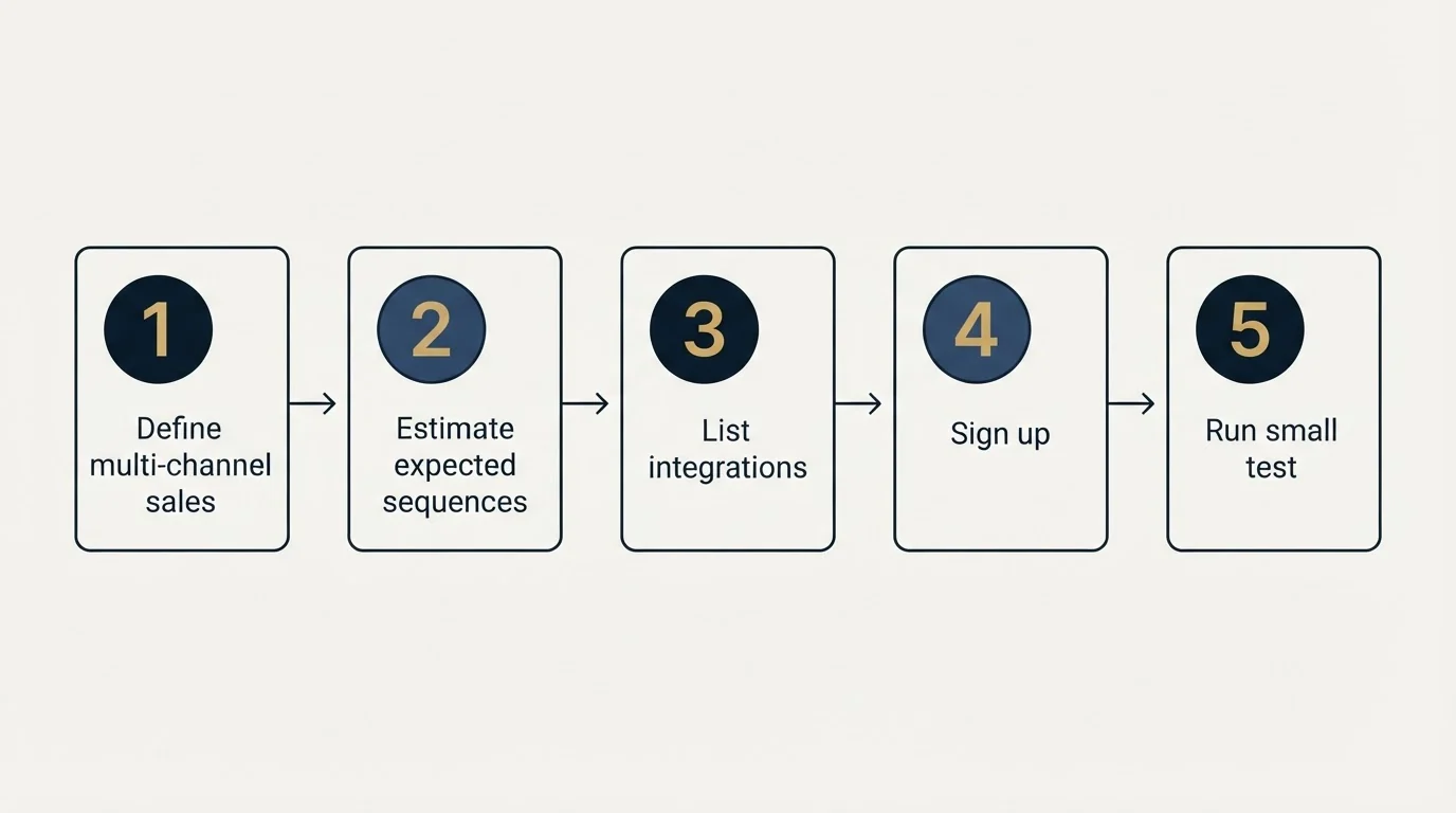 Step sequence: Getting Started Checklist (Define multi-channel sales, Estimate expected sequences, List integrations, Sign up)