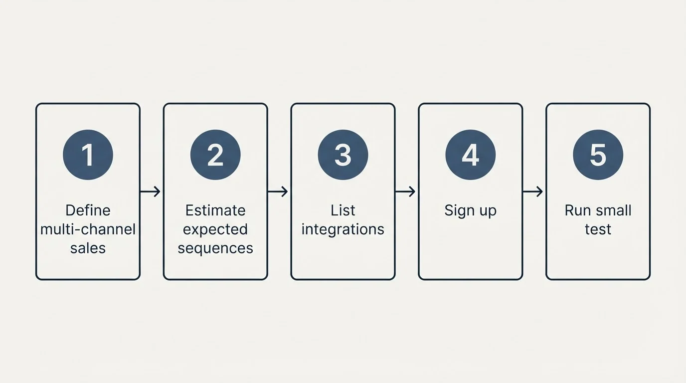 Step sequence: Getting Started Checklist (Define multi-channel sales, Estimate expected sequences, List integrations, Sign up)