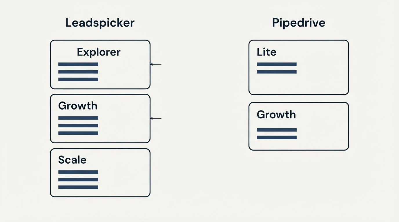Pricing panels: Pricing Comparison (Leadspicker, Pipedrive, Explorer, Lite)