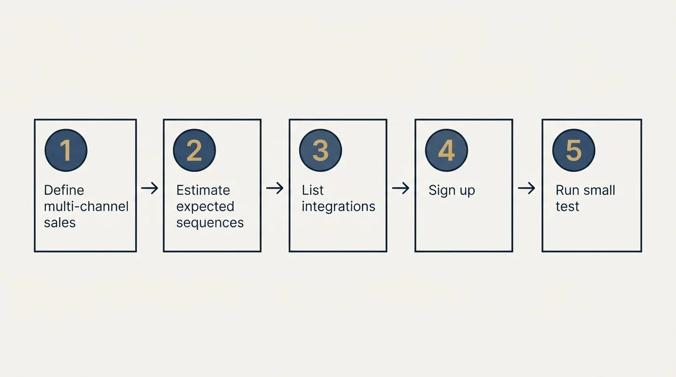 Step sequence: Getting Started Checklist (Define multi-channel sales, Estimate expected sequences, List integrations, Sign up)