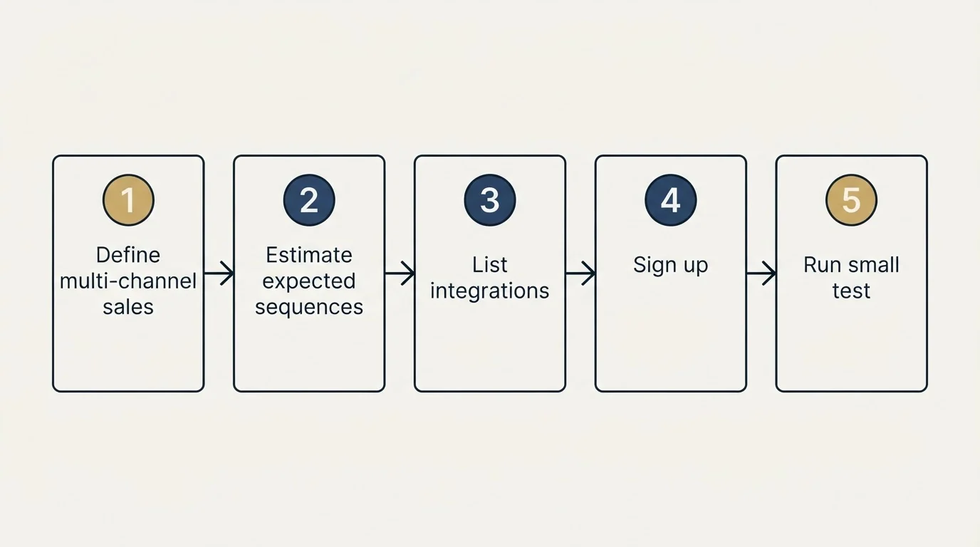 Step sequence: Getting Started Checklist (Define multi-channel sales, Estimate expected sequences, List integrations, Sign up)