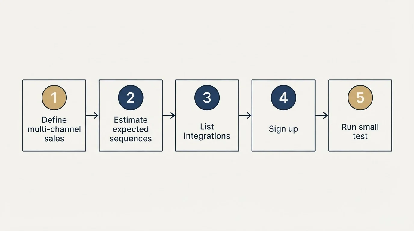 Step sequence: Getting Started Checklist (Define multi-channel sales, Estimate expected sequences, List integrations, Sign up)