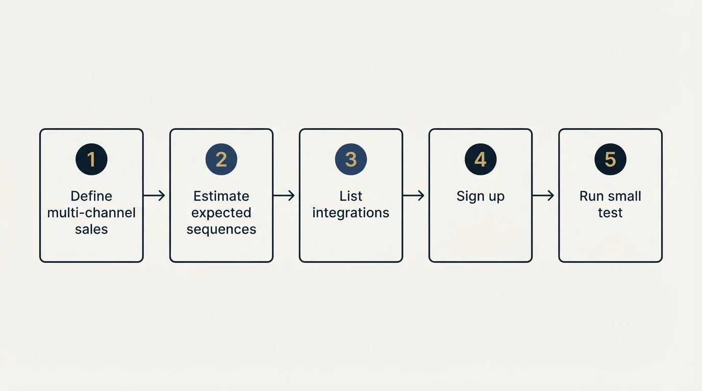 Step sequence: Getting Started Checklist (Define multi-channel sales, Estimate expected sequences, List integrations, Sign up)