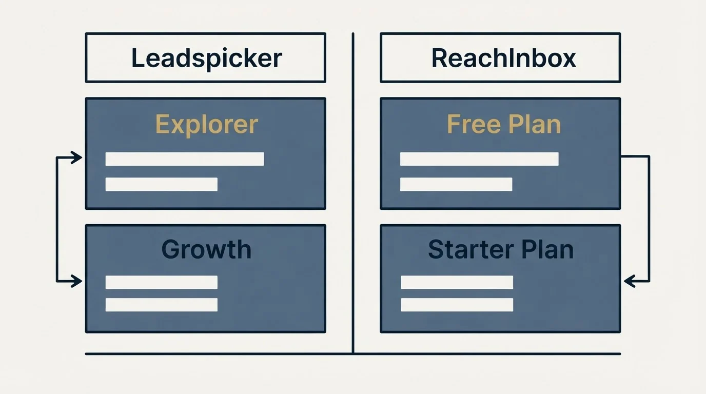 Pricing table: Pricing Comparison (Leadspicker, ReachInbox, Explorer, Free Plan)