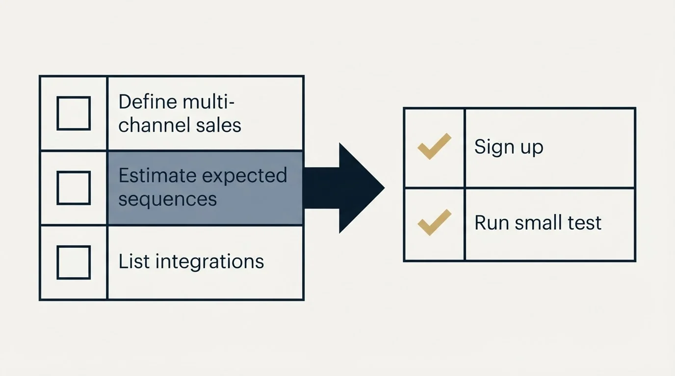 Before-and-after steps: Getting Started Checklist (Define multi-channel sales, Estimate expected sequences, List integrations, Sign up)