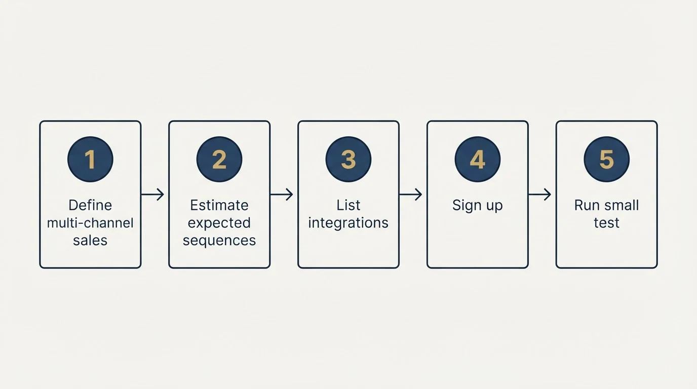 Step sequence: Getting Started Checklist (Define multi-channel sales, Estimate expected sequences, List integrations, Sign up)