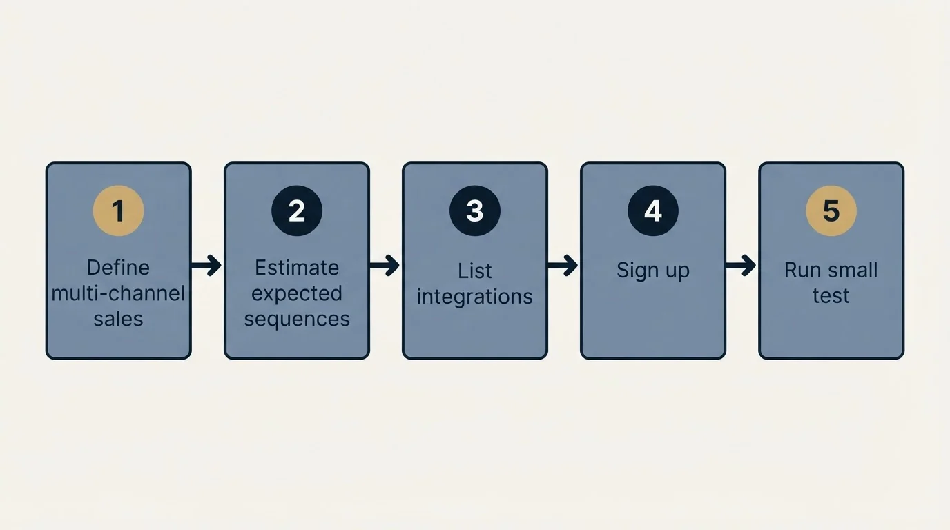 Step sequence: Getting Started Checklist (Define multi-channel sales, Estimate expected sequences, List integrations, Sign up)