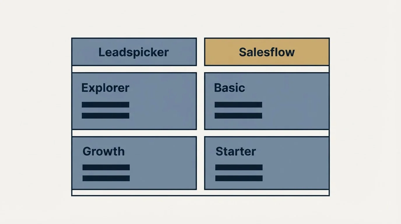 Pricing table: Pricing Comparison (Leadspicker, Salesflow, Explorer, Basic)