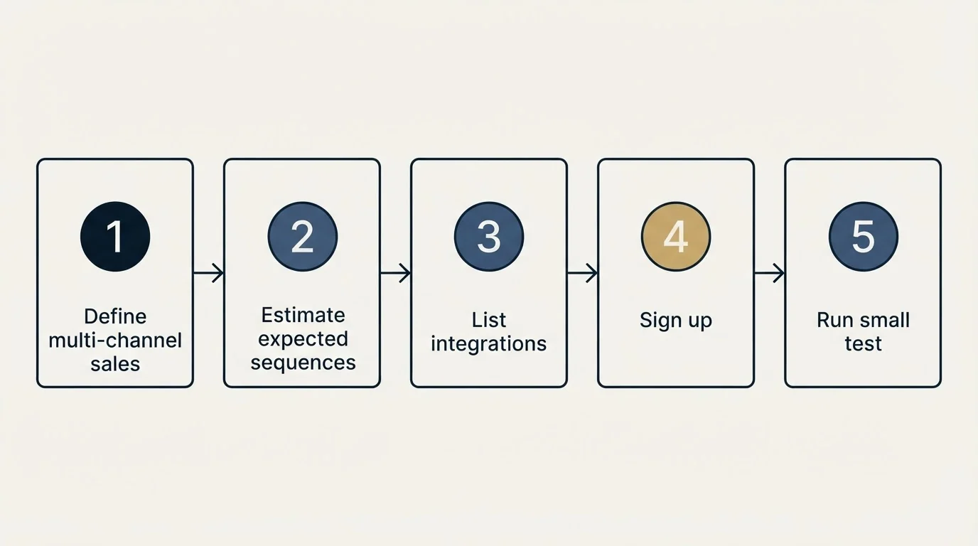 Step sequence: Getting Started Checklist (Define multi-channel sales, Estimate expected sequences, List integrations, Sign up)