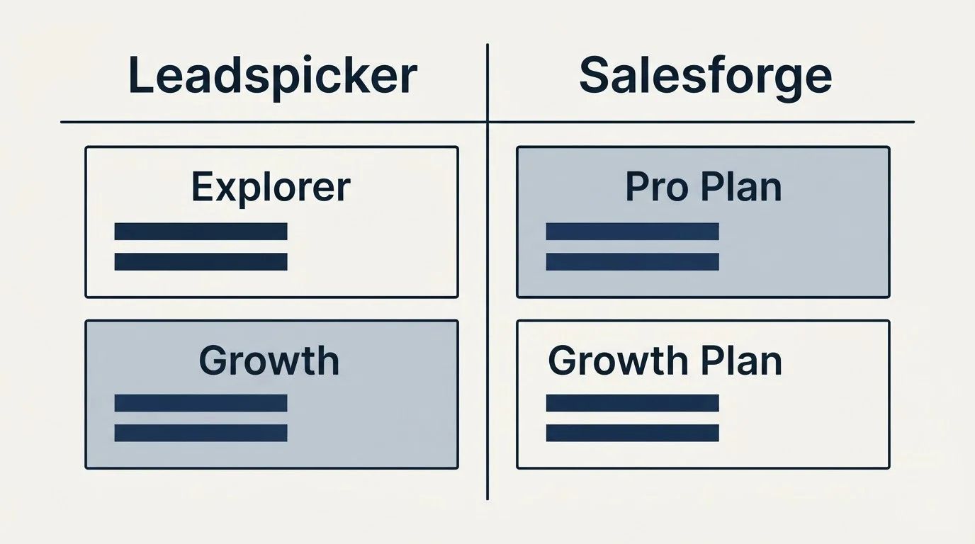 Pricing table: Pricing Comparison (Leadspicker, Salesforge, Explorer, Pro Plan)