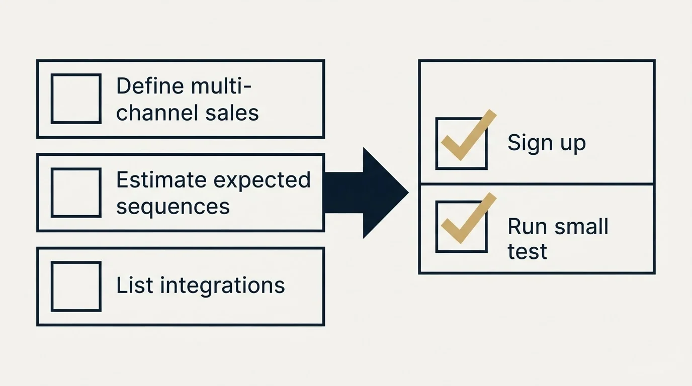 Before-and-after steps: Getting Started Checklist (Define multi-channel sales, Estimate expected sequences, List integrations, Sign up)
