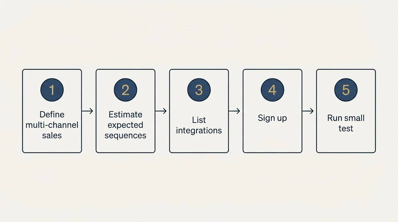 Step sequence: Getting Started Checklist (Define multi-channel sales, Estimate expected sequences, List integrations, Sign up)