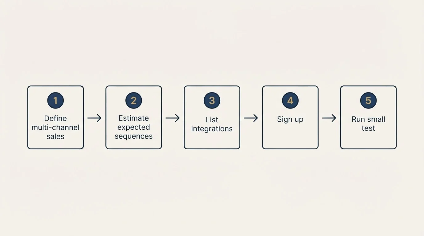 Step sequence: Getting Started Checklist (Define multi-channel sales, Estimate expected sequences, List integrations, Sign up)