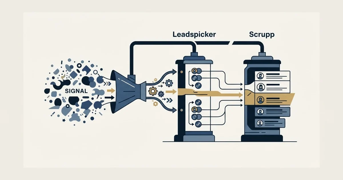 Editorial illustration for Leadspicker vs Scrupp