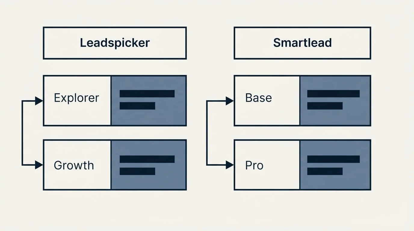 Pricing table: Pricing Comparison (Leadspicker, Smartlead, Explorer, Base)