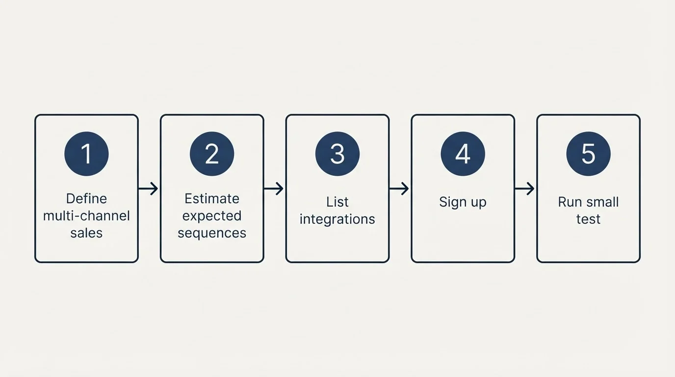 Step sequence: Getting Started Checklist (Define multi-channel sales, Estimate expected sequences, List integrations, Sign up)