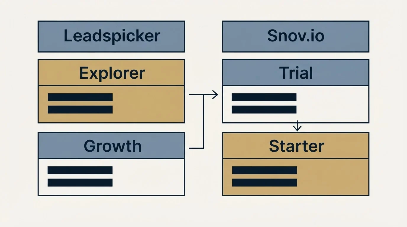 Pricing table: Pricing Comparison (Leadspicker, Snov.io, Explorer, Trial)