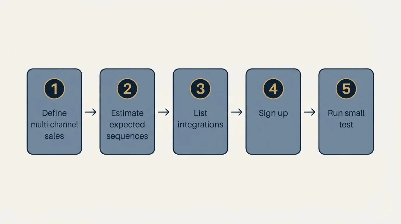 Step sequence: Getting Started Checklist (Define multi-channel sales, Estimate expected sequences, List integrations, Sign up)