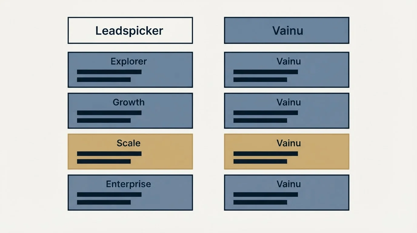 Pricing table: Pricing Comparison (Leadspicker, Vainu, Explorer, Growth)