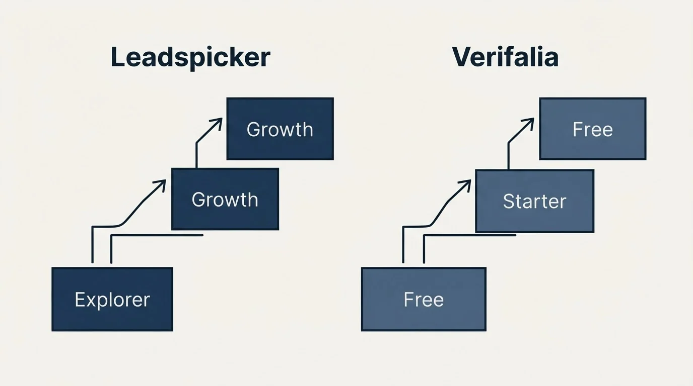 Pricing ladder: Pricing Comparison (Leadspicker, Verifalia, Explorer, Free)