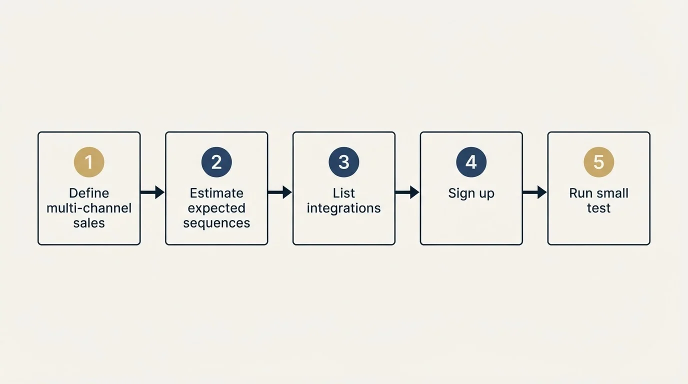 Step sequence: Getting Started Checklist (Define multi-channel sales, Estimate expected sequences, List integrations, Sign up)