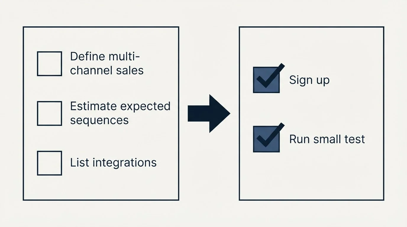 Before-and-after steps: Getting Started Checklist (Define multi-channel sales, Estimate expected sequences, List integrations, Sign up)