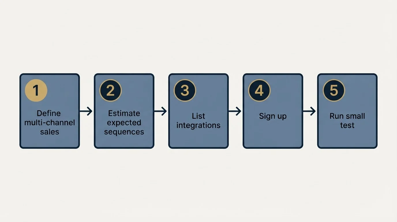 Step sequence: Getting Started Checklist (Define multi-channel sales, Estimate expected sequences, List integrations, Sign up)