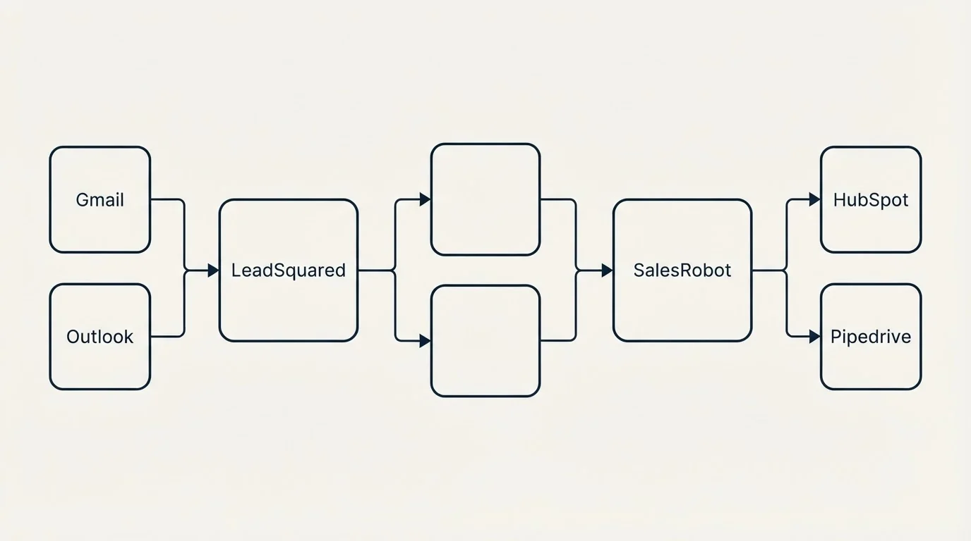 Integration schematic: Integration Ecosystem (LeadSquared, SalesRobot, Gmail, HubSpot)
