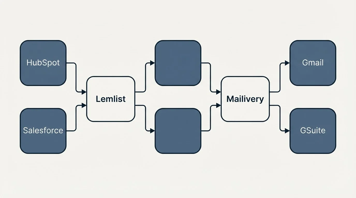 Integration schematic: Integration Ecosystem (Lemlist, Mailivery, HubSpot, Gmail)
