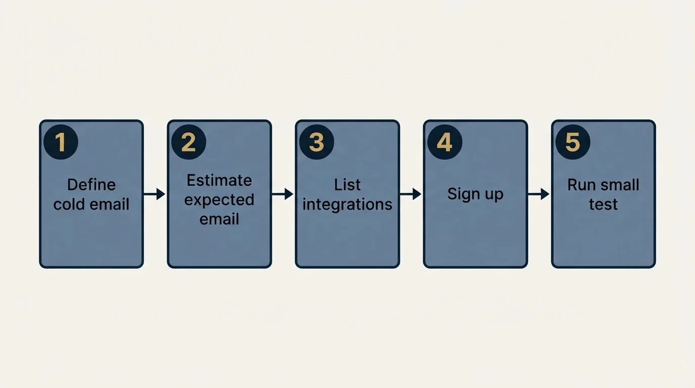 Step sequence: Getting Started Checklist (Define cold email, Estimate expected email, List integrations, Sign up)