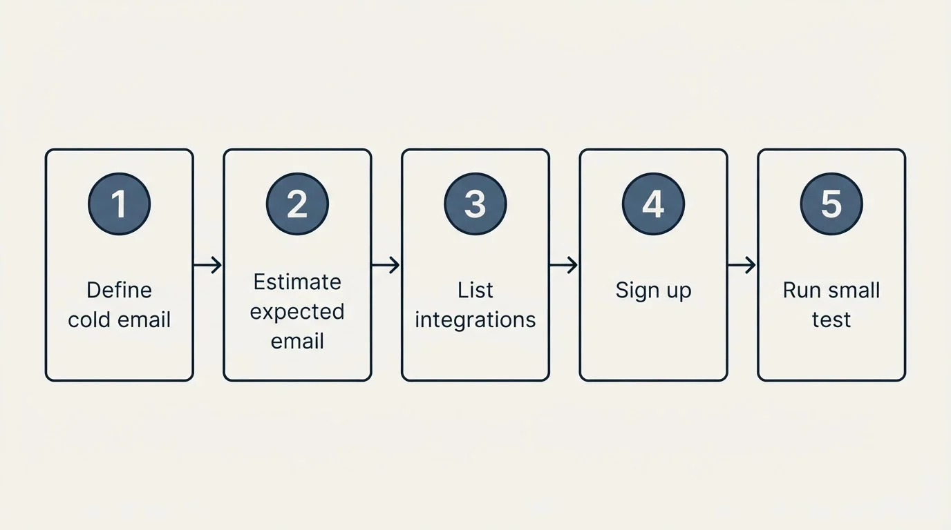 Step sequence: Getting Started Checklist (Define cold email, Estimate expected email, List integrations, Sign up)