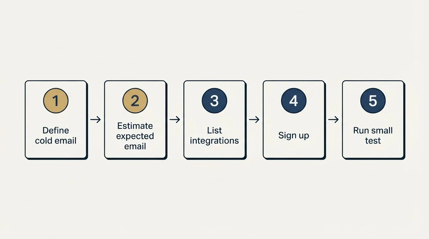 Step sequence: Getting Started Checklist (Define cold email, Estimate expected email, List integrations, Sign up)