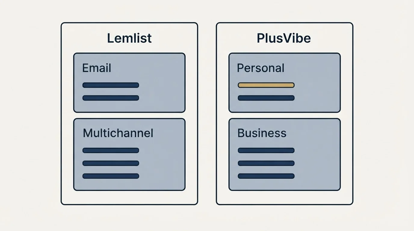 Pricing panels: Pricing Comparison (Lemlist, PlusVibe, Email, Personal)