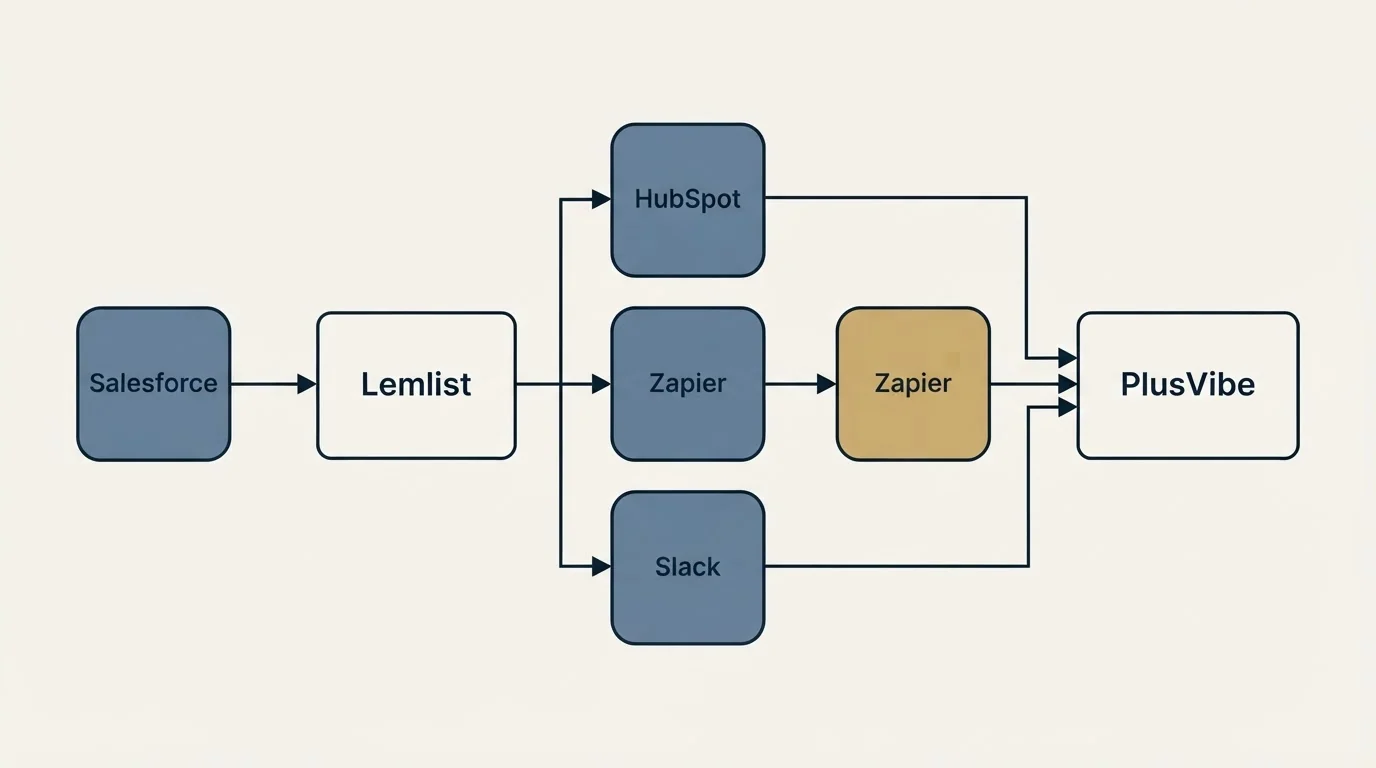 Integration flow: Integration Ecosystem (Lemlist, PlusVibe, HubSpot, Zapier)